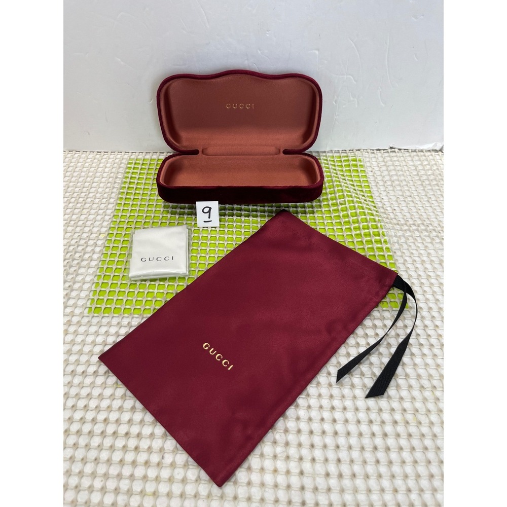 Gucci Burgundy Velvet Hard Sunglasses Case with Satin Dust Bag & Cloth Set GOOD